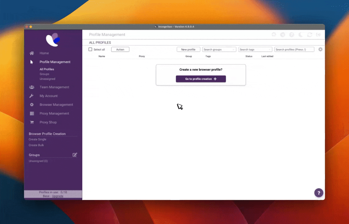 create new profile in Incogniton