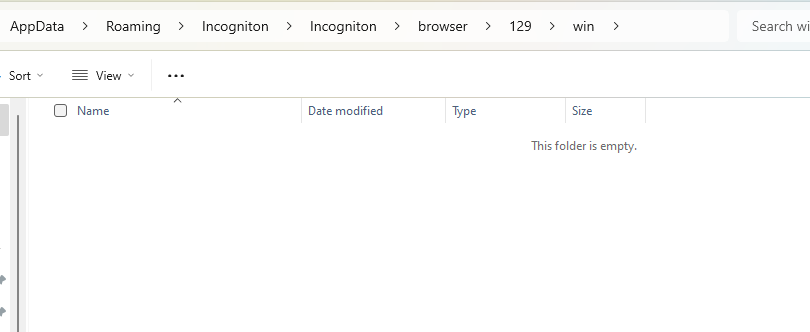 Screenshot of an empty folder in a file explorer window.